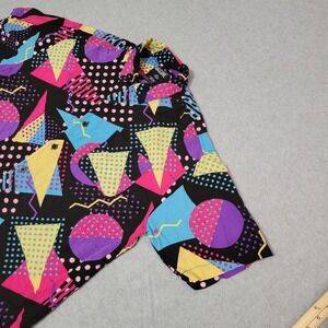 Massive Men's M Rayon Geometric Abstract Retro Short Sleeve Button-Up Shirt